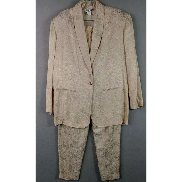 Vintage Ziki Women's Gold 2-PieceSuit 1Button Jacket/ Plted Pants SEE FIT PHOTOS - Picture 1 of 16
